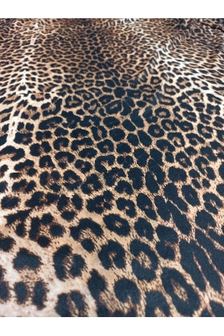 Lacis Leopar Ipek Kadife Yarım Balıkçı Yaka Bodycon Elbise Leopar