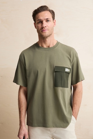 Grimelange Pocket Erkek %100 Organik Pamuklu Dokuma Cepli Etiket Detaylı Haki T-shirt