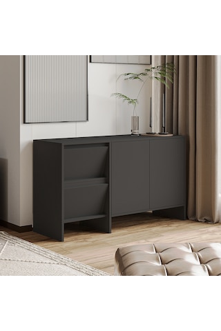 Laris 130 Cm Modern Konsol 4 Kapaklı, Yüksek Ayaklı, Minimalist Tasarım Antrasit