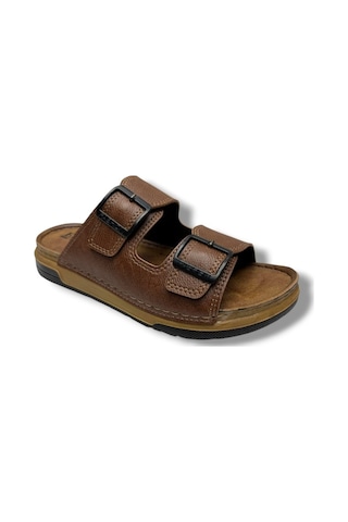 Enova M253-0202-26 Deri Anatomik Soft Çift Bant Erkek Terlik Taba