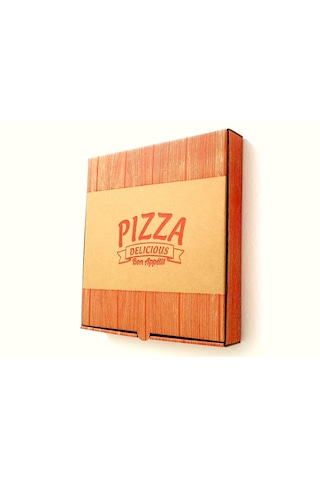 Kırmızı Ahşap Baskılı 33 cm Pizza Kutusu