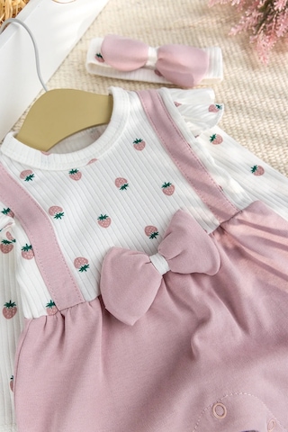 Pamuklu Fiyonklu Bandanalı Kız Bebek Tulum Pembe