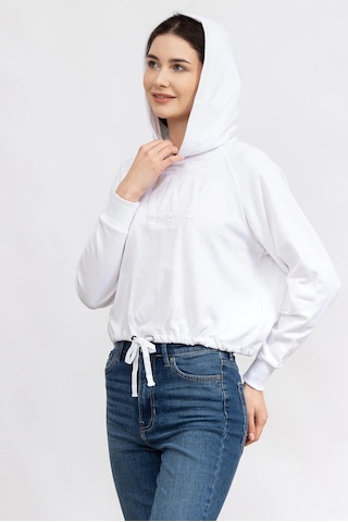 Terry Kadın Kapüşonlu Sweatshirt Beyaz