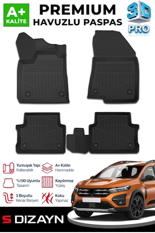 S-dizayn Dacia Jogger 3d Pro Havuzlu Paspas 2022 Üzeri A+ Kalite