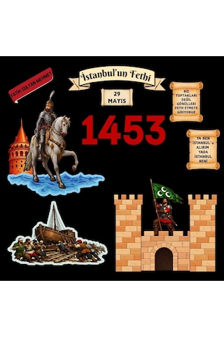 İstanbul'un Fethi Temalı Okul Panosu Figür Seti Hazır Kesim Sınıf Süsü 7