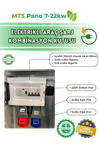 22 Kw 5/32 + 7 Kw 3/32 60 40 20 Cm Kombinasyon Kutusu Pano Elektrikli Araç Şarj Cihazı İstasyonu Tesla Mavi Adaptör Uyumlu Ayarlanabilir 7kw - 11kw - 22kw