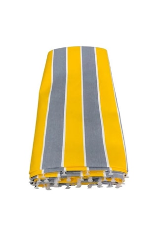 Ceylan Home Balkon Perdesi Kuş Gözü Ölçü Seçenekli Sarı Gri Çizgili Gri