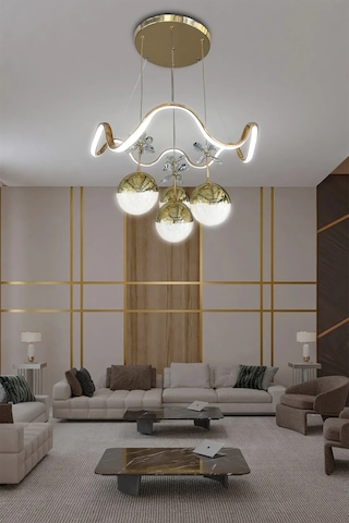 Zikzak 4 Toplu Modern Sarkıt Led Avize - 3 Renk Kumandasız - Gold Gold