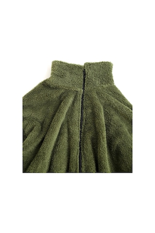 Fifty Color Haki Peluş Dik Yaka Cepleri Fermuarlı Oversize Peluş Ceket Haki
