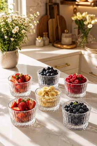 Porsima Ryg7060 Flower 6lı Cam Kase Puding Tatlı Ve Dondurma Kasesi Kahvaltılık Kase Seti Çerez Kasesi 180ml