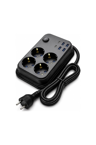 Coverzone Termal Akım Korumalı Uzatma Kablosu 4 Priz 4 Usb 2 Type