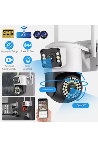 Açık Ptz 8mp 4k Wifi Gözetim Kamera İki Lens Çift Ekran Aı İzleme