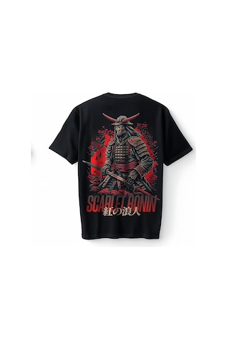 Bumeta Scarlet Ronin Japon Samuray Baskılı Oversize Unisex Tişört T-shirt Siyah