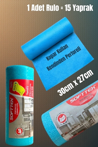 Technow Softtex 15 Kesimli Mavi Kopar Kullan Rulo Temizlik Bezi 27x30 Cm 1 Adet Rulo Pembe