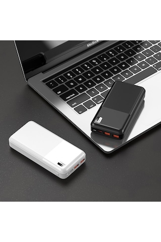 20000 Mah Powerbank Çift Usb Ve Type-c Çıkışlı, Led Göstergeli, Qc 3.0 Hızlı Şarjlı Kesintisiz Güç Siyah