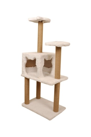 Pribor Üç Katlı Yuvalı Lüx Kedi Tırmalama Platformu Ve Kedi Oyun Evi Beyaz 118 Cm