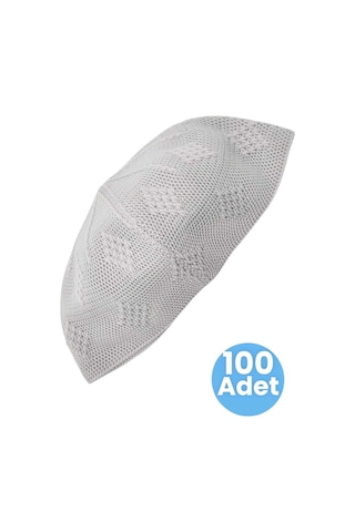 Uniquetrenders 100'lü Dokuma Örgü Desenli Takke Kaliteli Namaz Takkesi Açık Gri