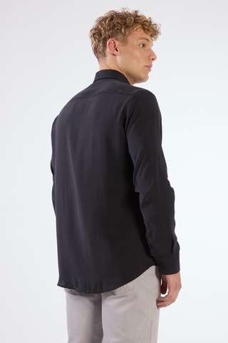 Siyah Modal Düz Renk Regular Fit Erkek Gömlek Siyah