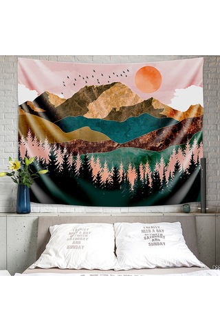 Geekyou Dağ Ormanı Manzaralı Flanel Duvar Döşemesi, Parlak Renkler Ve Dayanıklı Malzeme İle Oturma Odası/yatak Odası Dekorasyonu, 150x200 Cm Çok Renkli