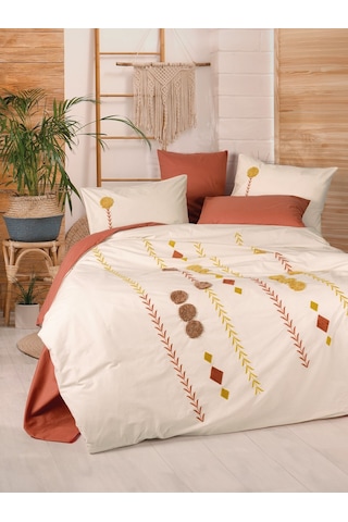 Cotton Box Puff Nakışlı Çift Kişilik Nevresim Takımı Amaris Kiremit