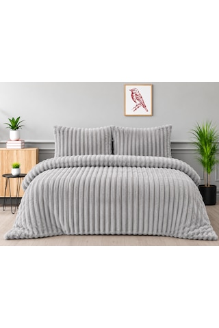 Merinos Diamond Kürk Riva Desen Comforter Set, Çift Kişilik Yorgan Seti 220x240 Gri