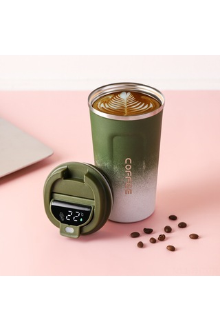Hangfox 510ml Akıllı Sıcaklık Gösteren Paslanmaz Çelik Vakumlu Termos Bardak, Sıcak/soğuk Saklama, Araç Ve Seyahat İçin Sızıksız - Yeşil Degrade Yeşil