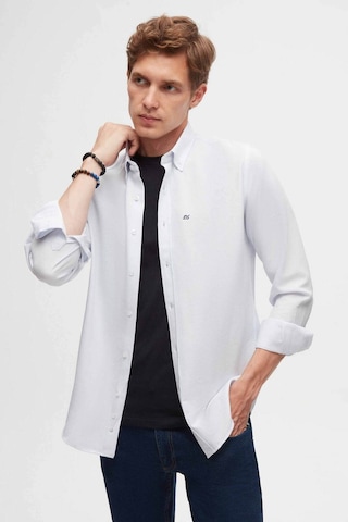 D'S Damat Ds Damat Slim Fit Açık Mavi Oxford Düğmeli Yaka Kolay Ütülenebilir Nakış Detaylı Pamuklu Gömlek 4HC02ORT03265 Açık Mavi