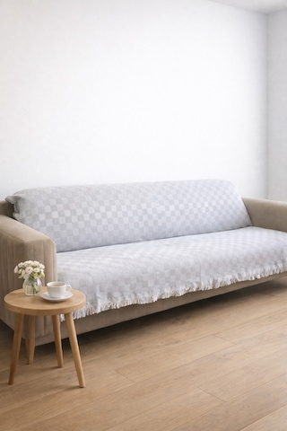 Miracolo Home Pamuklu Koltuk Örtüsü Şalı Kaymaz Dokulu Çok Amaçlı Kanepe Çekyat Örtüsü Gri