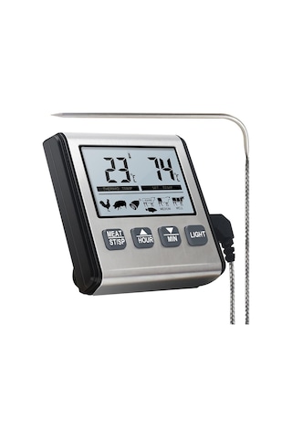 Dijital Fırın Termometresi Et Mutfak Alarm Zamanlayıcı Fonksiyonu Sıcaklık Ölçer Izgara Pişirme Gıda Barbekü Et Probu Lcd Ekran