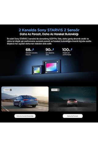 Viofo A229 Pro Tele 2 Kanallı Ön+telefoto 4k+2k Hdr Sony Starvıs 2 Sensör Gps'li Araç Kamerası