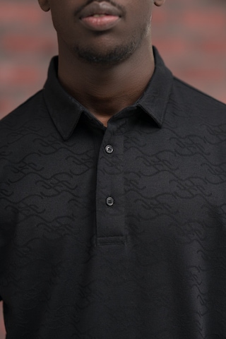 Advante Regular Fit Likralı Kendinden Desenli Polo Yaka T-shirt Siyah