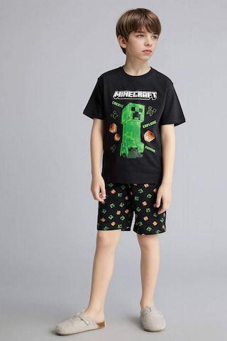 Defacto Minecraft Regular Fıt 2li Pijama Takımı Erkek Çocuk H0371a826smbk81 Siyah-bk81