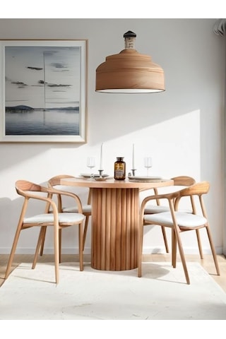 Olimpos İskandinav Natural Ahşap Masa Sandalye Takımı 100x100 Natural