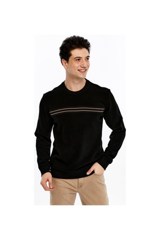 AR-MA Arma Erkek Regular Fit Selanik Kumaş Çizgi Baskılı Bisiklet Yaka Kazak %65 Pamuk %35 Polyester K30124697702 Siyah