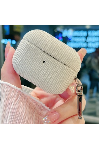 Airpods Uyumlu Pro İçin Kadife Kumaş Desenli Kulaklık Koruyucu Kılıf Bej