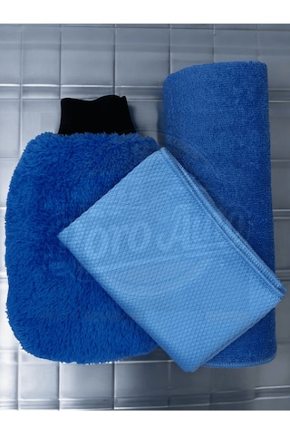 Roro Auto Alpler Mavi Mikrofiber Oto Temizlik Seti Araç Kurulama Havlusu Cam Bezi Yıkama Eldiveni