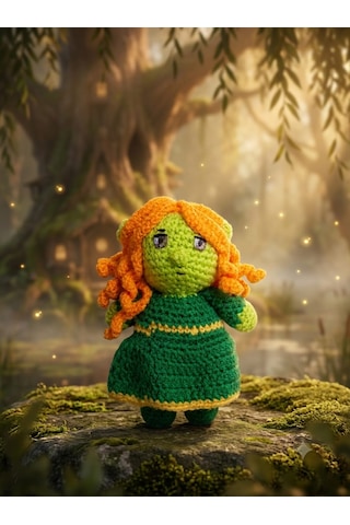 Fiona Shrek Amigurumi Örgü Oyuncak - Çizgi Film Karakteri Hediyelik Figür 12 Cm