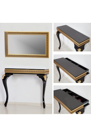 Altın Varak Dresuar ve Ayna Takımı - Ferro A2-2 Siyah