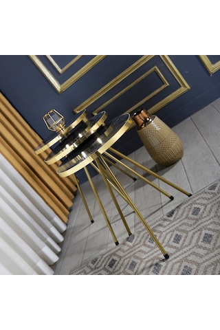 Zigon Sehpa 3'Lü Altın Metal Ayak Bendir Altın