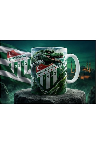 Bursaspor Timsah Kupa Bardak Yeşil Beyaz Tasarım Yüksek Kaliteli Kahve & Çay Kupası