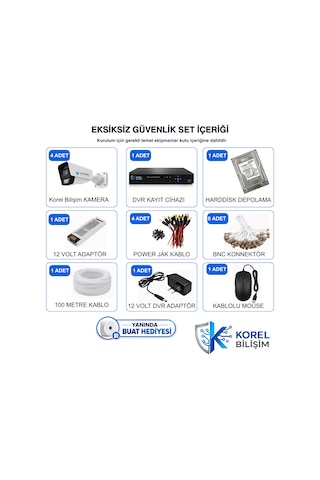 Korel Bilişim 4 Kameralı 9 Atom Ledli 5 Mp Sony Lensli Gece Renkli Güvenlik Kamerası Seti 320 Gb Hdd