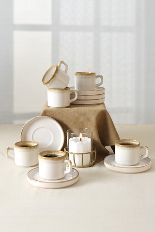 Keramila Shizen Krem Stackable Çay Takımı 12 Parça 6 Kişilik Q44 Krem