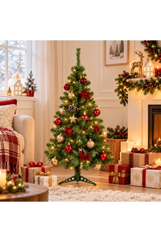 100 Cm Yapay Yılbaşı Çam Ağacı 3 Metre Peri Led Işık Hediyeli, Yeşil, Ayaklı, Kolay Kurulumlu