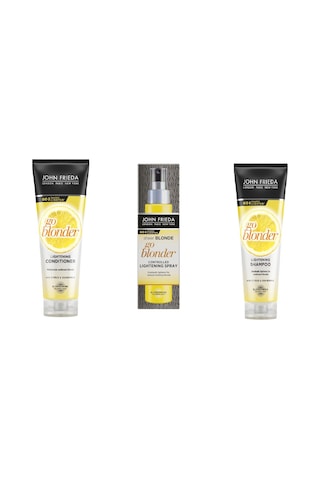 John Frieda Sarı Saçlara Özel Işıltı Veren Saç Bakım Kremi+Şampuan+Sarı Saçlara Özel Renk Açıcı Sprey