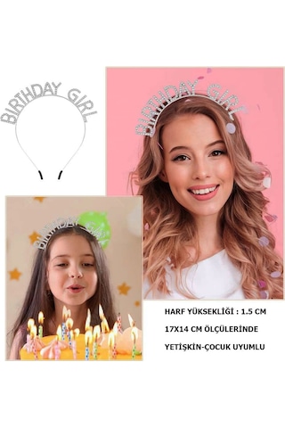 Kristal Taşlı Gümüş Birthday Girl Yazılı Doğum Günü Parti Tacı 19x11 Cm Açık Mavi