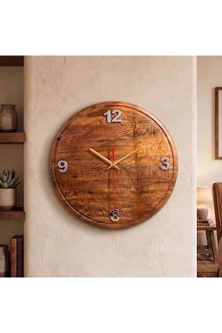 Tolcus Ahşap Duvar Saati - El Yapımı - Kahverengi - 3x28x28 Açık Kahverengi