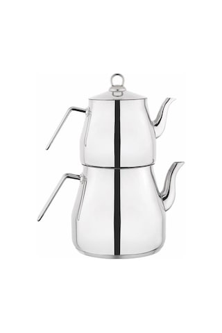 Lines Piramit Paslanmaz Çelik Çaydanlık Takımı Sülale Boy Xxl Metal Kulp 3070 Gümüş Kulp
