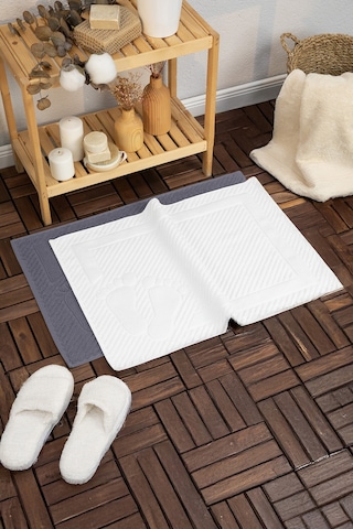 Leoline %100 Pamuk Premium 2'li Ayak Havlusu - Beyaz - Antrasit Beyaz - Antrasit