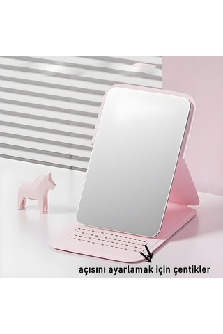 Katlanabilir Stantlı Makyaj Aynası / Pembe Deri Çanta Boyu Mini Ayna 723190 Genel