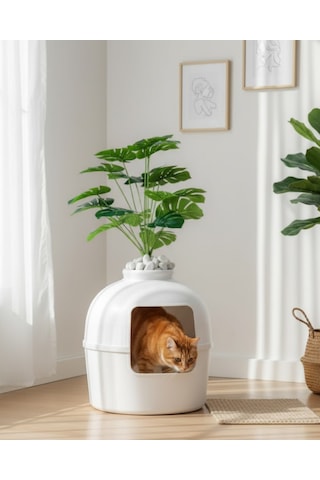 Reyo Dekorapet Dekoratif Kedi Tuvaleti Beyaz